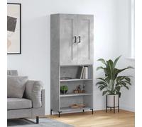 Holamys Buffet Haut Gris béton en Bois d'ingénierie 69,5x34x180 cm avec étagères, bibliothèque et Rangement pour Chambre, Salon, décoration esthétique