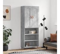 Holamys Buffet Haut Gris béton en Bois d'ingénierie 69,5x34x180 cm avec étagères, bibliothèque, Rangement Cube, Meuble de Rangement pour Chambre, décor esthétique