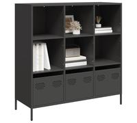 Holamys Buffet Haut Noir en Acier laminé à Froid 101,5x39x103,5 cm avec 6 Compartiments et 3 tiroirs, Organiseur de Rangement Cube pour Salon Bureau Chambre, étagère bibliothèque décor esthétique