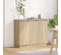 Holamys Buffet LED Chêne Sonoma en Bois d'ingénierie 90 x 32 x 75 cm avec 3 Portes, Rangement Shelves et Bookcase, Cube Storage Organizer idéal pour Closet