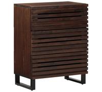 Holamys Buffet marron 60 x 34 x 75 cm, bois massif de mangue, style industriel, avec 3 tiroirs, structure en acier robuste, espace de rangement polyvalent pour salon, chambre à coucher