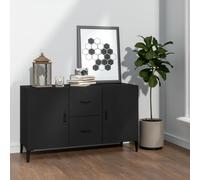 Holamys Buffet noir 100 x 36 x 60 cm, en bois dérivé du bois, avec 2 portes et 2 tiroirs, espace de rangement polyvalent pour salon, couloir, cuisine
