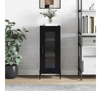Holamys Buffet noir 34,5 x 34 x 90 cm, en matériau dérivé du bois, armoire multi-usages avec porte en verre, espace de rangement pour cuisine, salon, bureau, buffet cabinet durable