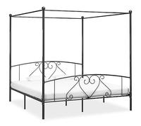 Holamys Cadre de Lit à Baldaquin Gris Métal 180x200 cm, Structure Robuste pour Chambre Adulte, Sommier à Lattes Inclus, Design Élégant et Intimité Accrue