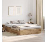 Holamys Cadre de lit avec espace de rangement, aspect chêne artisanal, 135 x 190 cm, meuble robuste, design peu encombrant, pour chambre à coucher