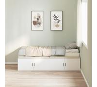 Holamys Cadre de lit de rangement, blanc, 100 x 200 cm, lit simple moderne avec 4 compartiments pour mettre de l'ordre dans la chambre à coucher