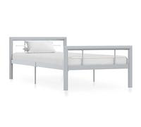 Holamys Cadre de Lit en Métal Gris et Blanc 100x200 cm, Sommier à Lattes Inclus, Structure Robuste pour Chambre à Coucher, Meuble de Chambre Élégant