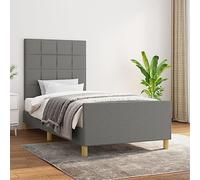 Holamys Cadre de lit gris foncé, 100 x 200 cm, housse en tissu avec tête de lit réglable, lit plate-forme robuste en bois massif pour chambre à coucher, lit simple confortable, sans matelas