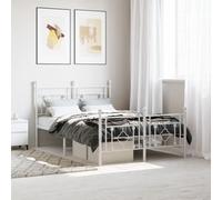 Holamys Cadre de Lit Métal Blanc 120x190 cm Robuste avec Lattes, Tête et Pied de Lit Fonctionnels, Espace Rangement, Support Matelas Optimal pour Chambre Adulte