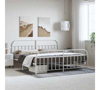 Holamys Cadre de Lit Métal Robuste Blanc 193x203 cm, Sommier à Lattes en Acier, Tête et Pied de Lit Fonctionnels, Grand Espace de Rangement Chambre
