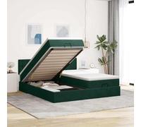 Holamys Cadre de Lit Ottoman Velours Vert Foncé 160x200 cm avec Matelas et Surmatelas, Rangement Hydraulique, Confort Moelleux pour Chambre