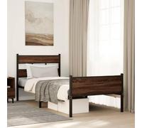 Holamys Cadre de Lit Robuste Chêne Marron 100x190 cm, Structure en Acier, Sommier à Lattes Métalliques, Support Matelas Respirant, Espace Rangement, Tête et Pied de Lit Fonctionnels pour Chambre