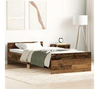Holamys Cadre de Lit Simple 90x190 cm en Bois d'Ingénierie Effet Vieux Bois, Sommier à Lattes Robuste, Tête et Pied de Lit Fonctionnels pour Chambre à Coucher