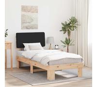 Holamys Cadre de Lit Simple Noir 90x190 cm en Pin Massif avec Tête de Lit Rembourrée, Base à Lattes Robuste, Housse Lavable pour Chambre Adulte et Enfant