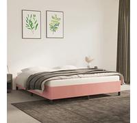 Holamys Cadre de Lit Velours Rose 160x200 cm, Lit Plateforme Robuste avec Lattes Contreplaqué, Meuble de Chambre Élégant, Sommier Stable pour Adultes