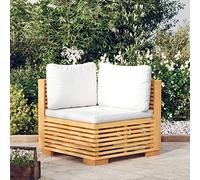 Holamys Canapé d'angle de jardin en teck massif avec coussin crème, 69,5 x 69,5 x 60 cm, résistant aux intempéries, pour terrasse et balcon, charge maximale de 110 kg