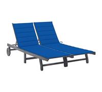 Holamys Chaise longue de jardin 2 personnes réglable en bois d'acacia massif gris avec coussins confortables, idéale pour des heures de détente dans le jardin, sur la terrasse ou au bord de la piscine
