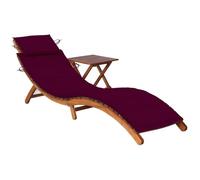 Holamys Chaise longue de jardin en bois d'acacia avec coussin bordeaux, table pliable pour des heures de détente en plein air, idéale comme chaise longue en plein air.