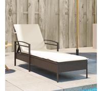 Holamys Chaise longue de jardin en rotin synthétique marron avec dossier réglable et coussin confortable idéal pour piscine et terrasse 63 x 200 x 81 cm