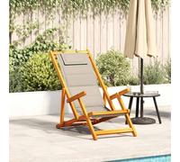 Holamys Chaise pliante avec accoudoirs, taupe, bois d'acacia et textilène, réglable en 3 positions, pliable, pour jardin, balcon, plage