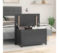 Holamys Coffre de rangement en pin massif, gris, 80 x 40 x 45,5 cm, robuste, avec vérin à gaz, polyvalent, pour votre maison