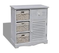 Holamys Commode blanche à 3 paniers en bois de paulownia, 60 x 30 x 63 cm, meuble de rangement robuste, pour salon, couloir, cuisine, armoire d'appoint polyvalente de style maison de campagne