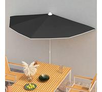 Holamys Demi-parasol noir, 180 x 90 x 195 cm, résistant aux UV, parasol de jardin semi-circulaire avec mât en acier, 5 baleines, pour terrasse, balcon, jardin, piscine