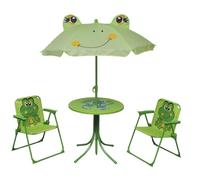 Holamys Ensemble bistro de jardin 3 pièces pour enfants, vert, avec parasol, cadre en acier robuste, chaises pliantes, idéal pour jardin, terrasse, balcon, parasol de 105 cm