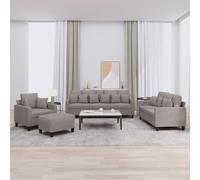 Holamys Ensemble canapé 4 pièces en tissu taupe avec coussins, structure en métal robuste, 1 fauteuil, 2 places, 3 places et repose-pieds, meubles de salon confortables