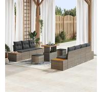 Holamys Ensemble canapé de Jardin 10 pcs Gris Poly rotin Durable avec Rangement intégré modulaire léger pour mobilier extérieur terrasse Patio détente