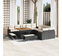Holamys Ensemble canapé de Jardin 13 pcs Noir polyrotin mobilier extérieur modulable avec Table et poufs idéal terrasse Patio Confort Durable