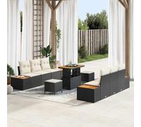 Holamys Ensemble canapé de Jardin 9 pcs Noir polyrotin avec Coussins en Polyester, Cadre Acier résistant, Table et poufs modulables pour terrasse et Balcon, mobilier extérieur Confortable et élégant