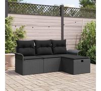 Holamys Ensemble canapé de Jardin modulable 4 pcs Noir polyrotin avec Coussins, Cadre Acier résistant aux intempéries, léger, Rangement intégré, idéal pour terrasse et décor extérieur