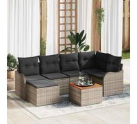 Holamys Ensemble canapé de Jardin modulable 7 pcs Gris polyrotin avec Rangement Acier et Bois d'acacia pour mobilier extérieur Patio, fauteuils Confortables, Table et Pouf pour terrasse