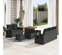 Holamys Ensemble canapé de Jardin modulaire 10 pcs polyrotin Noir avec Coussins Amovibles, Table et poufs, mobilier Patio extérieur Durable pour terrasse et décor Jardin