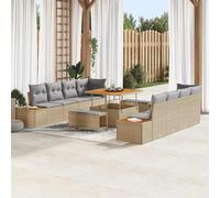 Holamys Ensemble canapé Jardin 11 pcs Beige Poly rotin avec Coussins Amovibles Table et poufs modulaires pour extérieur résistant aux intempéries et UV Design Moderne Durable