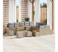 Holamys Ensemble canapé Jardin 14 pcs Beige en Poly rotin avec Table, tabourets, Coussins Amovibles, résistant aux UV, modulaire, léger, idéal pour extérieur terrasse et Patio