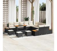 Holamys Ensemble canapé Jardin 14 pcs Noir Poly rotin résistant aux intempéries avec Rangement modulable léger pour terrasse extérieur décor Patio Confort