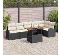 Holamys Ensemble canapé Jardin 7 pièces Noir crème en Poly Rattan résistant aux UV avec Coussins Amovibles et Rangement pour terrasse et extérieur détente élégante