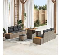 Holamys Ensemble canapé Jardin 9 pcs Gris Poly rotin avec Coussins Amovibles, Cadre Acier Enduit, modulable et léger pour terrasse extérieur, Rangement intégré, résistant aux intempéries