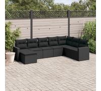 Holamys Ensemble complet de 8 canapés de jardin en polyrotin avec coussins épais, résistants aux UV, pour terrasse, balcon et jardin, en rotin synthétique robuste Noir