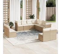 Holamys Ensemble de 11 canapés de jardin beige en polyrotin design modulaire pour terrasse, résistant aux UV, avec coussins blanc crème, cadre en acier revêtu par pulvérisation, capacité de charge de