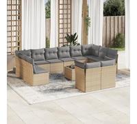 Holamys Ensemble de 13 meubles de jardin avec coussins, beige en rotin PE, ensemble de meubles d'extérieur pour terrasse, balcon et jardin, groupe de sièges modulaires avec espace de rangement et