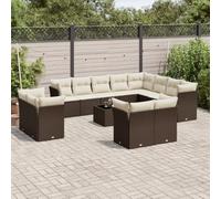 Holamys Ensemble de 13 meubles de jardin en rotin synthétique marron avec coussins, pour balcon, jardin, patio, groupe de sièges modulaires, résistant aux intempéries et aux UV