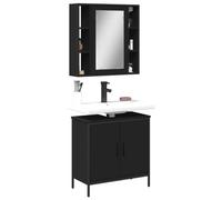 Holamys Ensemble de 2 meubles de salle de bain, noirs, en bois, 60 x 16 x 60 cm, armoire à miroir et meuble sous-vasque, résistant à l'humidité, design peu encombrant pour salle de bain