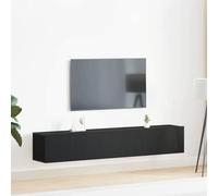 Holamys Ensemble de 2 meubles TV, aspect chêne noir, 100 x 30 x 30 cm, montage mural, design moderne, compartiments spacieux, console multimédia de salon