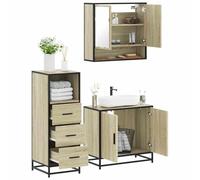 Holamys Ensemble de 3 meubles de salle de bain en chêne Sonoma - Cadre en métal - 65 cm de large - Pour salle de bain - Meuble sous lavabo - Armoire à miroir - Armoire haute - Protection contre