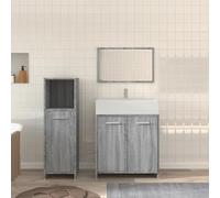 Holamys Ensemble de 3 meubles de salle de bain gris Sonoma en bois, 60 x 33 x 61 cm, meuble de rangement sous lavabo, résistant à l'humidité, élégant, espace de rangement pratique pour salle de bain