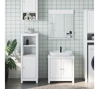 Holamys Ensemble de 3 meubles de salle de bain Montagne Blanc en pin massif 60 x 34 x 59 cm Meuble sous lavabo Armoire sur pied & miroir pour salle de bain Style maison de campagne