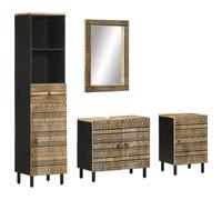Holamys Ensemble de 4 meubles de salle de bain en bois massif de mangue, 62 x 33 x 58 cm, meuble sous lavabo, armoire de salle de bain avec miroir, bois dur tropical robuste pour des salles de bains